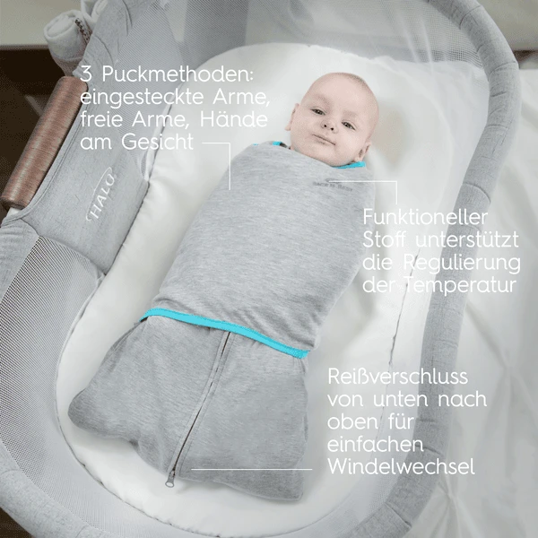 HALO® SleepSack® Ideal Temp Wickelschlafsack 1,5 TOG Heather Gray/Aqua 4 HALO® SleepSack® Ideal Temp Wickelschlafsack 1,5 TOG Heather Gray/Aqua – Bild 2