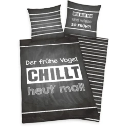 HERDING Bettwäsche Sprüche “Der Frühe Vogel…” 135 X 200 Cm