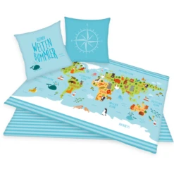 HERDING Bettwäsche Weltkarte 135x200cm