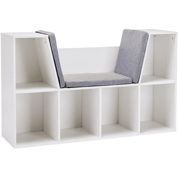 HOMCOM Kinderregal Mit 3 Kissen Weiß, Grau 3 HOMCOM Kinderregal Mit 3 Kissen Weiß, Grau