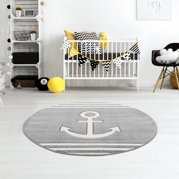 LIVONE Kinderteppich Kids Love Rugs Anker Rund Silbergrau/weiss 7 LIVONE Kinderteppich Kids Love Rugs Anker Rund Silbergrau/weiss – Bild 5