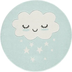 LIVONE Kinderteppich Kids Love Rugs WOLKE Rund Mint/weiss