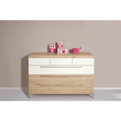 PAIDI Kommode Remo Breit 1 Schublade Kreideweiß 2 Schubladen Bordeaux Eiche