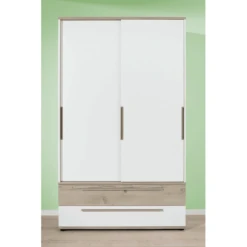 PAIDI Schiebetürenschrank Carlo 2-türig Schmal 1 Schublade Kreideweiß 1 Schublade Fichte