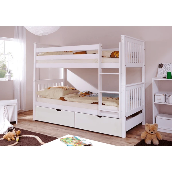 TiCAA Etagenbett Sammy Weiß Mit 2 Schubladen 3 TiCAA Etagenbett Sammy Weiß Mit 2 Schubladen