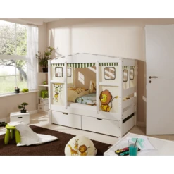 TiCAA Hausbett Mini Mit 2 Schubladen Safari