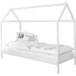 TICAA Kinderbett Hausbett "Lina" 90x200 Cm Kiefer Weiß Weiß