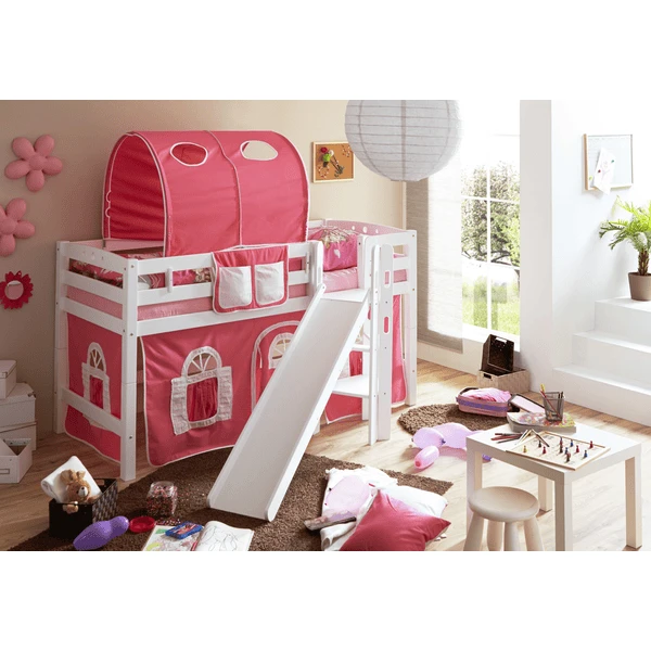 TiCAA Podestbett Tino Weiß Rosa - Weiß Mit Rutsche 3 TiCAA Podestbett Tino Weiß Rosa - Weiß Mit Rutsche